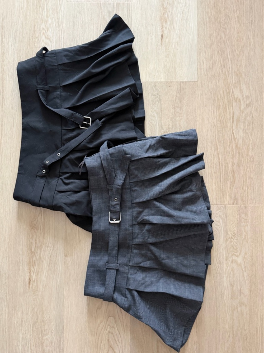 Zara Gray Plaid Pleated Mini Skirts Duo